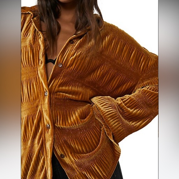 Free People The Best Smocket Shirt - Medium - Honey - Picture 4 of 6